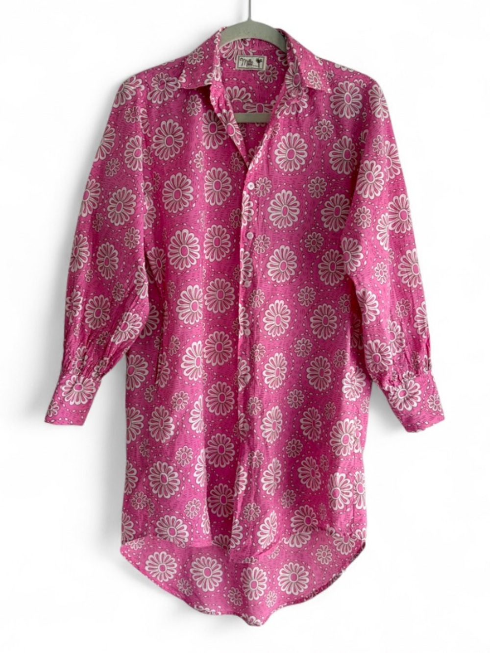 Mille Resort and Travel Holly Pink Floral 100% Cotton Shirt Dress Size M